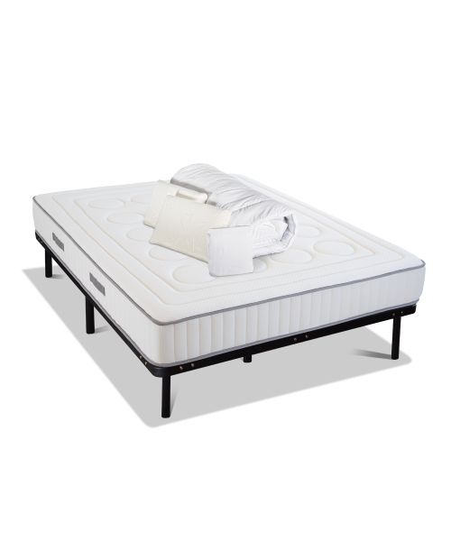 PRÊT A DORMIR CRISTAL | Matelas Mémoire de forme, cadre à lattes en kit, couette, oreillers et protège matelas