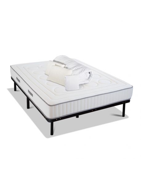 PRÊT A DORMIR CRISTAL | Matelas Mémoire de forme, cadre à lattes en kit, couette, oreillers et protège matelas