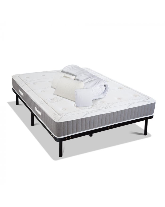 Pack matelas sommier kit 140x200 oreiller couette