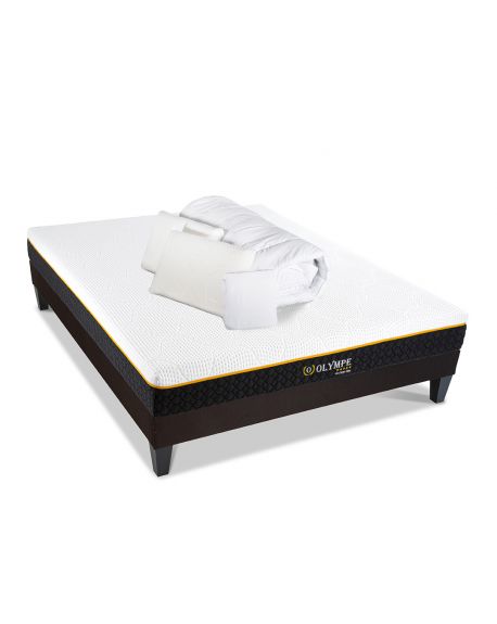 PRÊT A DORMIR OLYMPE | Matelas Mémoire de forme, cadre à lattes en kit, couette, oreillers et protège matelas